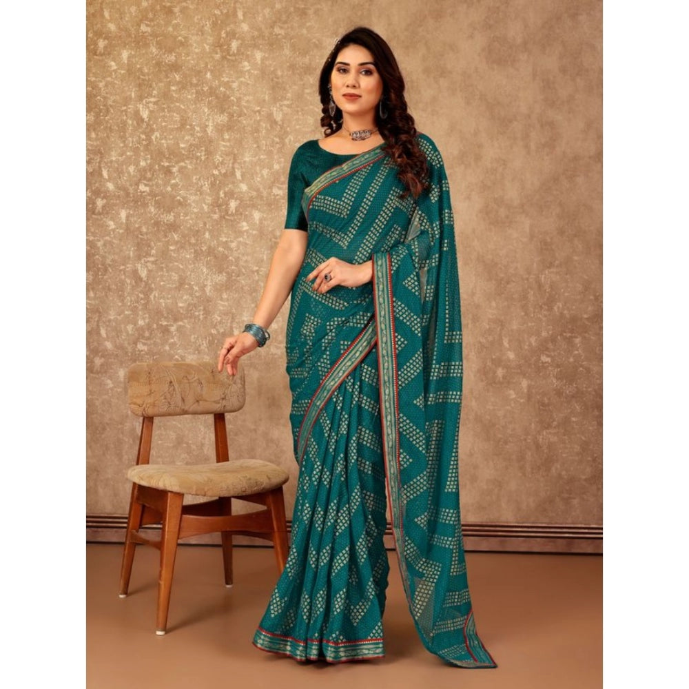 Shopper Beast Women's Zomto Zig Zag Saree With Unstitched Blouse (Teal Blue, 5-6 Mtrs)