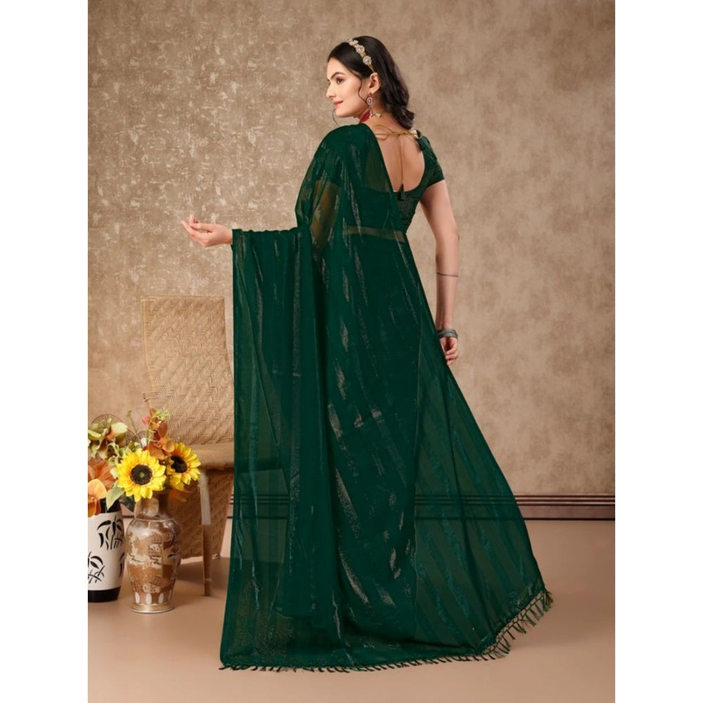 Shopper Beast Women's Chiffon Fabric Line Saree With Unstitched Blouse (Green, 5-6 Mtrs)