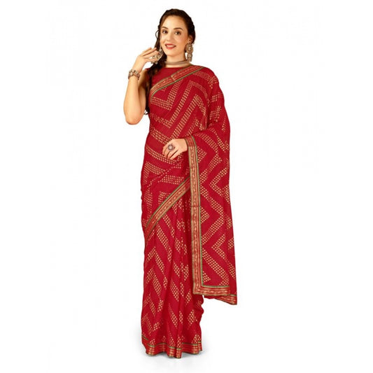 Shopper Beast Women's Zomto Zig Zag Saree With Unstitched Blouse (Red, 5-6 Mtrs)