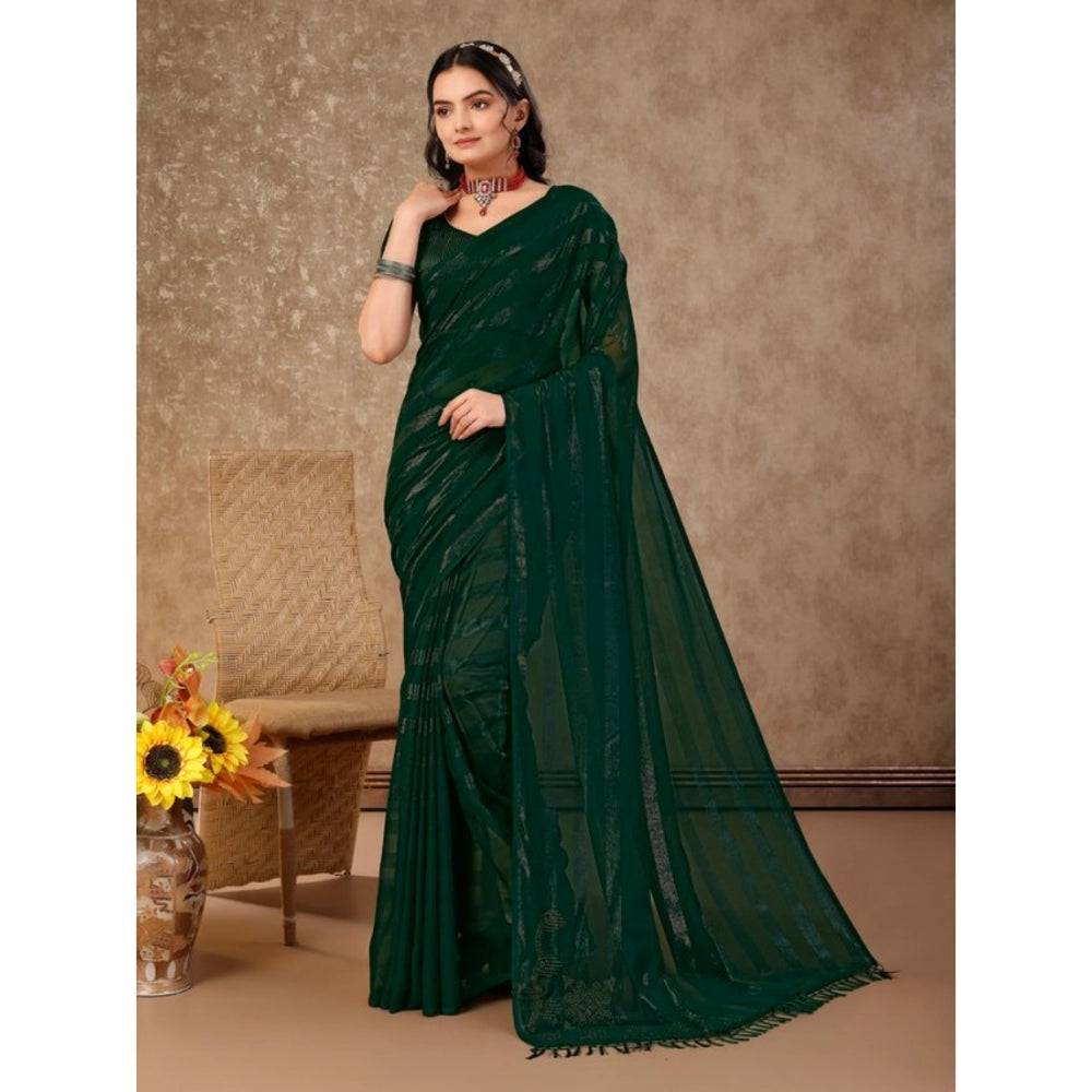 Shopper Beast Women's Chiffon Fabric Line Saree With Unstitched Blouse (Green, 5-6 Mtrs)