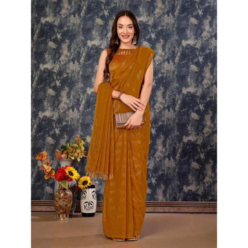 Shopper Beast Women's Chiffon Fabric Line Saree With Unstitched Blouse (Mustard, 5-6 Mtrs)