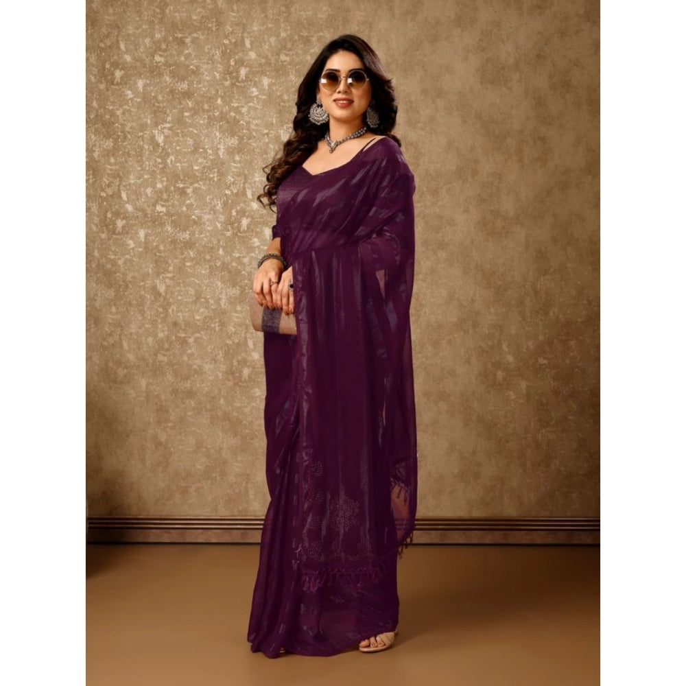 Shopper Beast Women's Chiffon Fabric Line Saree With Unstitched Blouse (Purple, 5-6 Mtrs)