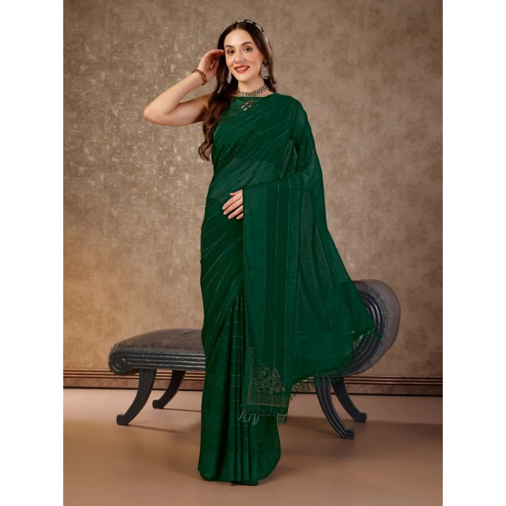 Shopper Beast Women's Chiffon Fabric Line Saree With Unstitched Blouse (Green, 5-6 Mtrs)