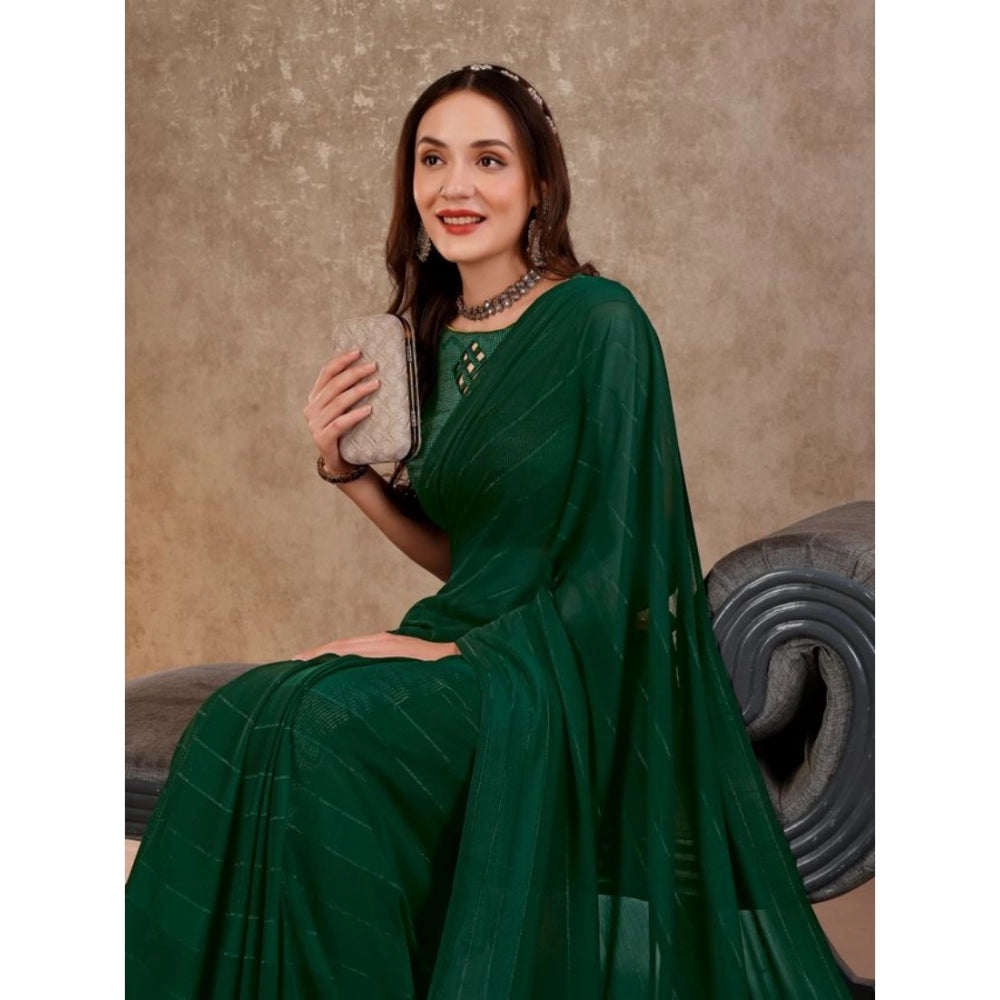 Shopper Beast Women's Chiffon Fabric Line Saree With Unstitched Blouse (Green, 5-6 Mtrs)