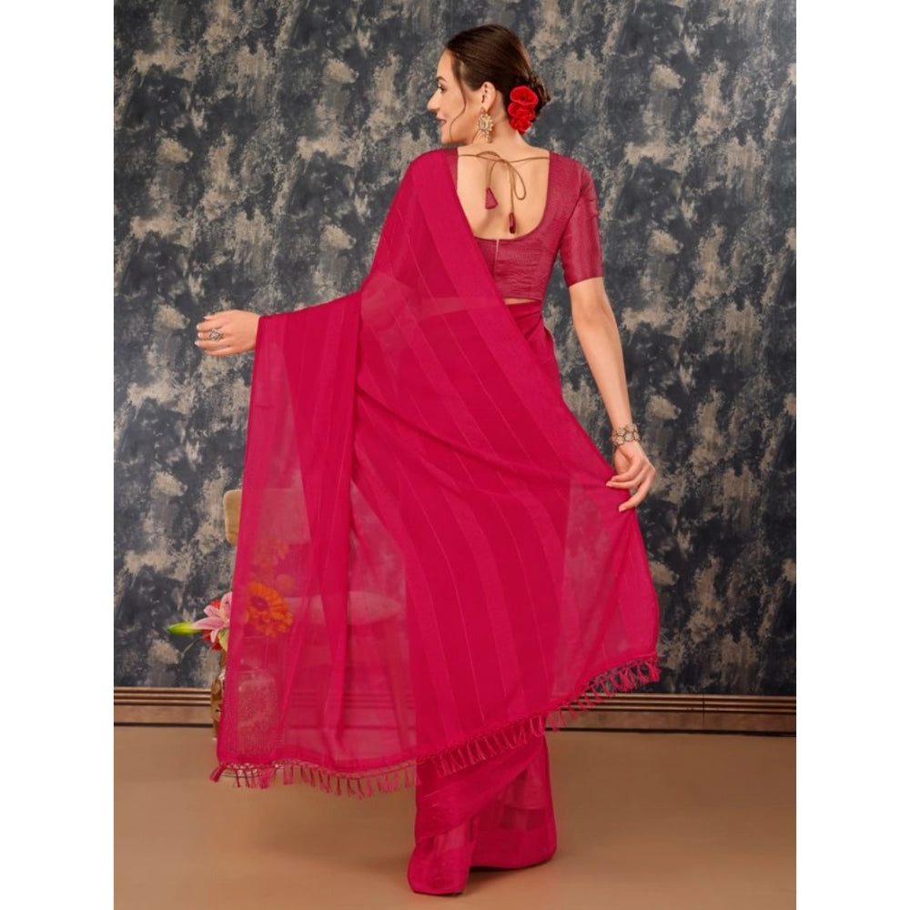 Shopper Beast Women's Chiffon Fabric Line Saree With Unstitched Blouse (Pink, 5-6 Mtrs)