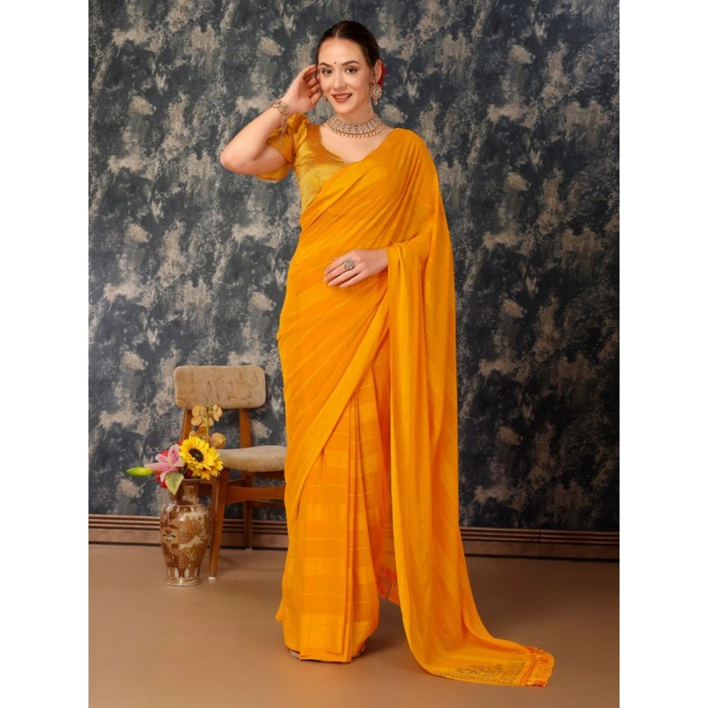 Shopper Beast Women's Chiffon Fabric Line Saree With Unstitched Blouse (Yellow, 5-6 Mtrs)