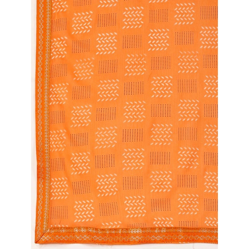 Shopper Beast Women's Zomto Cheked Saree With Unstitched Blouse (Orange, 5-6 Mtrs)