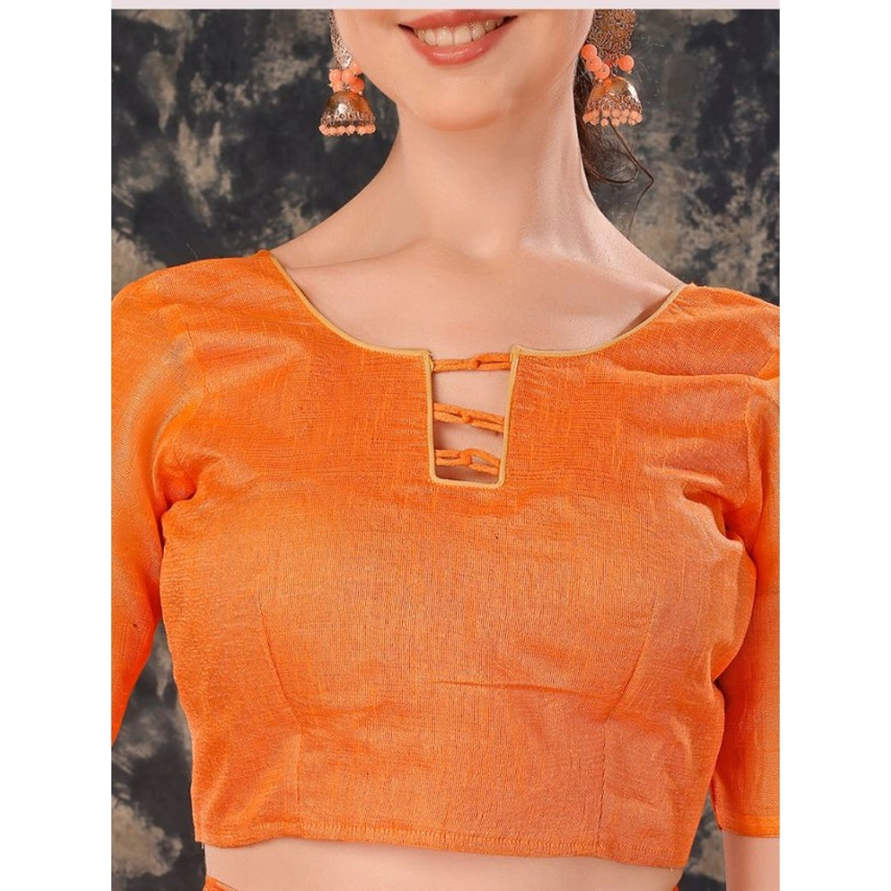 Shopper Beast Women's Zomto Cheked Saree With Unstitched Blouse (Orange, 5-6 Mtrs)