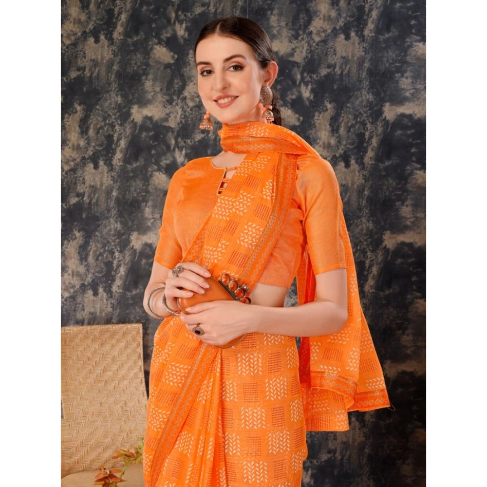 Shopper Beast Women's Zomto Cheked Saree With Unstitched Blouse (Orange, 5-6 Mtrs)