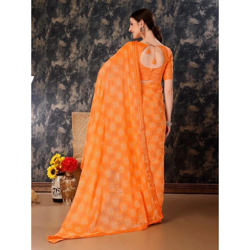 Shopper Beast Women's Zomto Cheked Saree With Unstitched Blouse (Orange, 5-6 Mtrs)