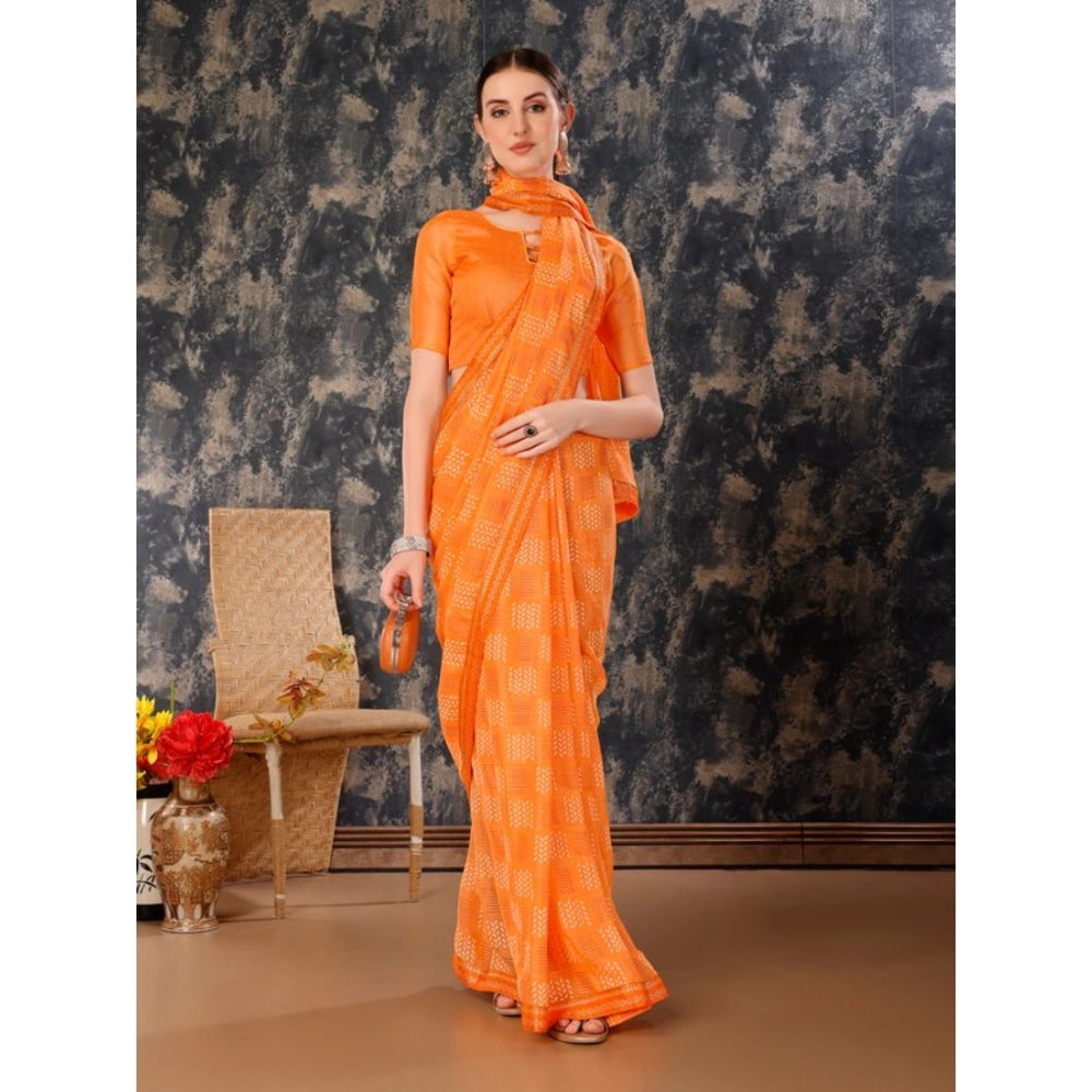 Shopper Beast Women's Zomto Cheked Saree With Unstitched Blouse (Orange, 5-6 Mtrs)