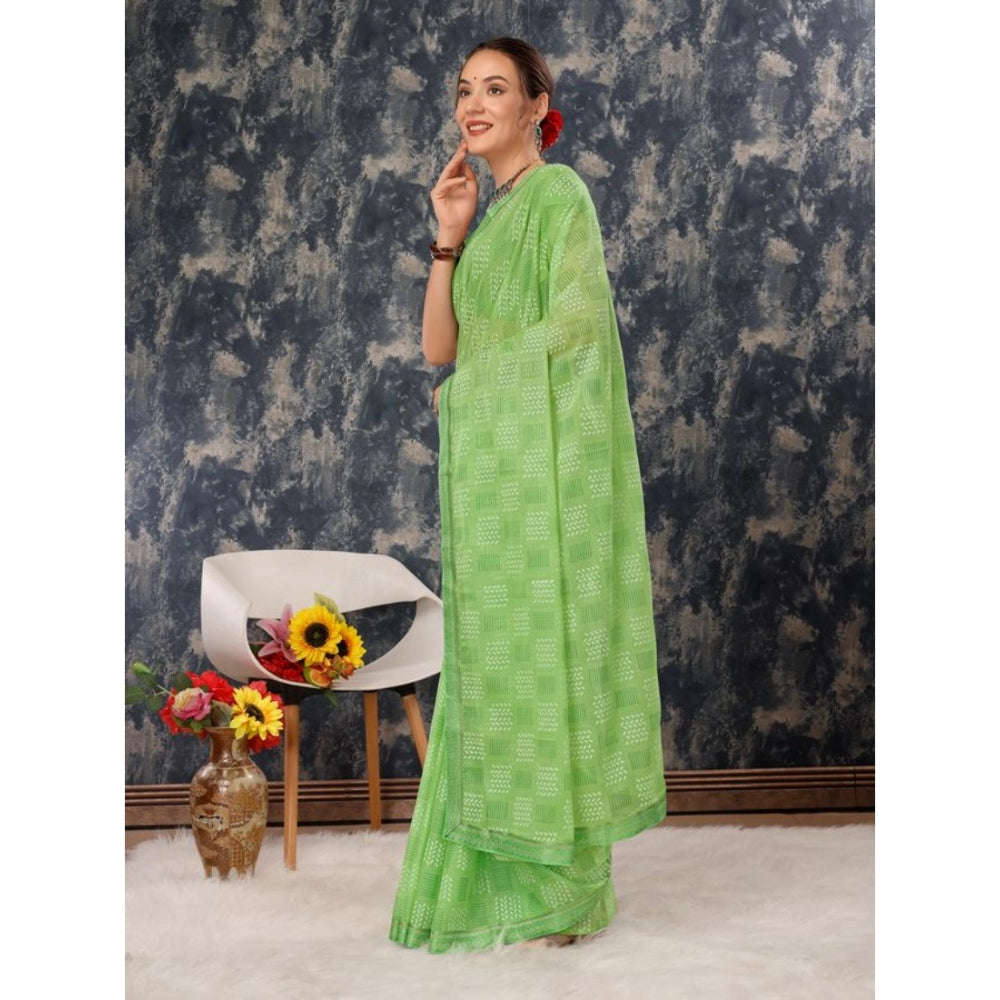 Shopper Beast Women's Zomto Cheked Saree With Unstitched Blouse (Green, 5-6 Mtrs)