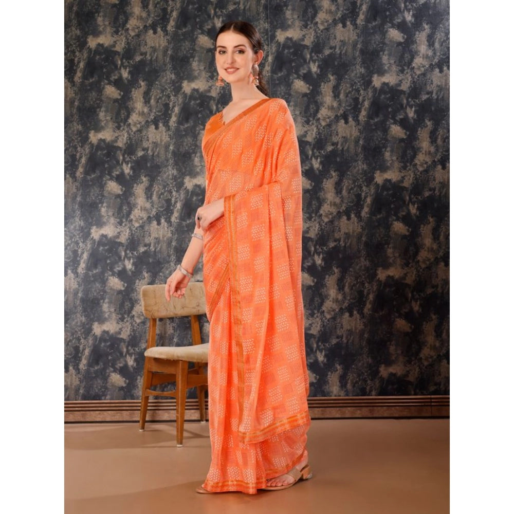 Shopper Beast Women's Zomto Cheked Saree With Unstitched Blouse (Peach, 5-6 Mtrs)