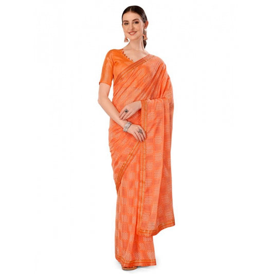 Shopper Beast Women's Zomto Cheked Saree With Unstitched Blouse (Peach, 5-6 Mtrs)