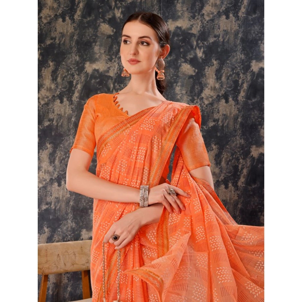 Shopper Beast Women's Zomto Cheked Saree With Unstitched Blouse (Peach, 5-6 Mtrs)