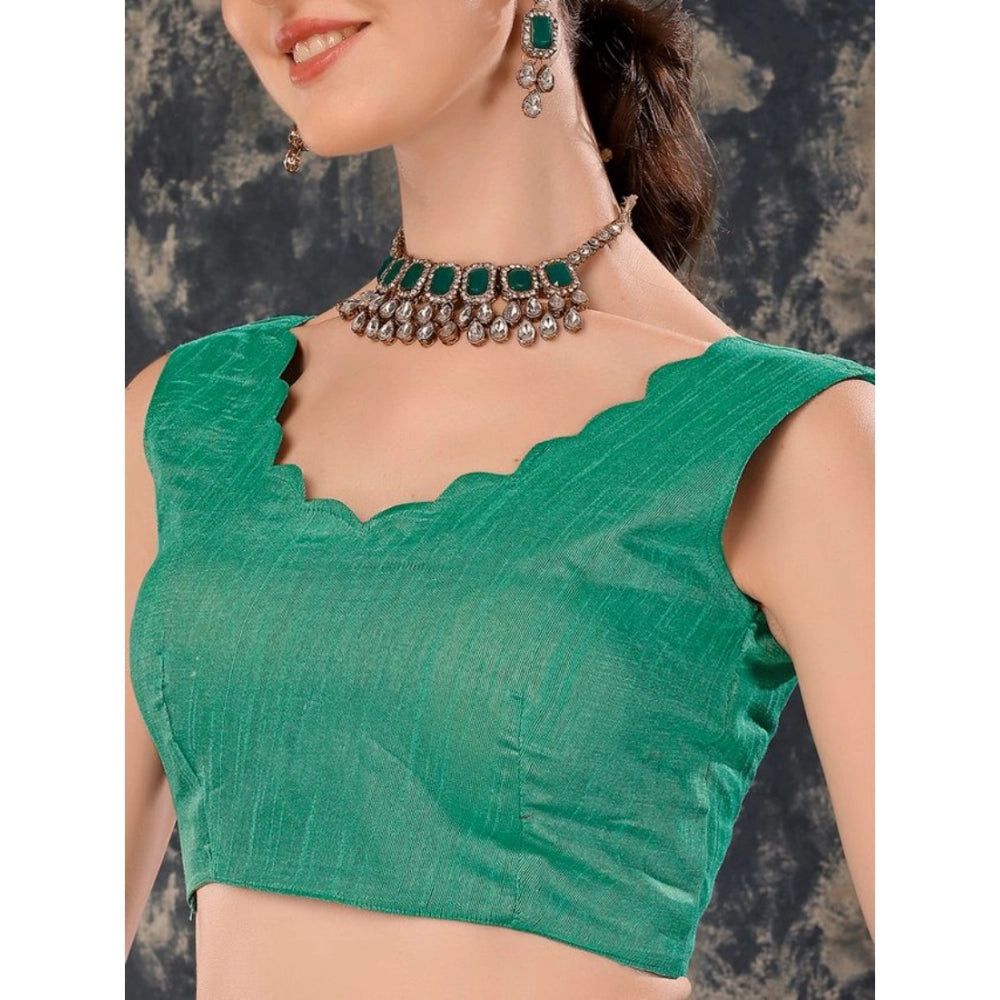 Shopper Beast Women's Zomto Cheked Saree With Unstitched Blouse (Rama Green, 5-6 Mtrs)