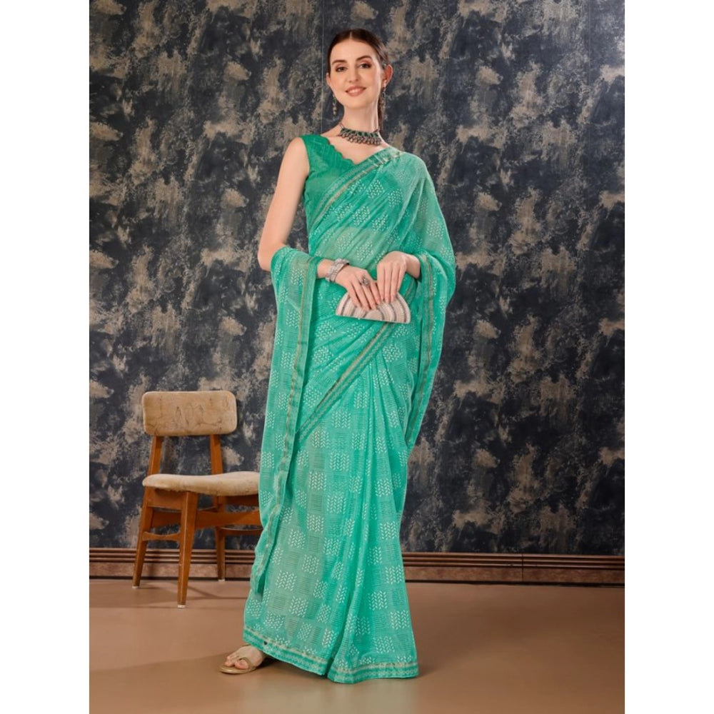 Shopper Beast Women's Zomto Cheked Saree With Unstitched Blouse (Rama Green, 5-6 Mtrs)