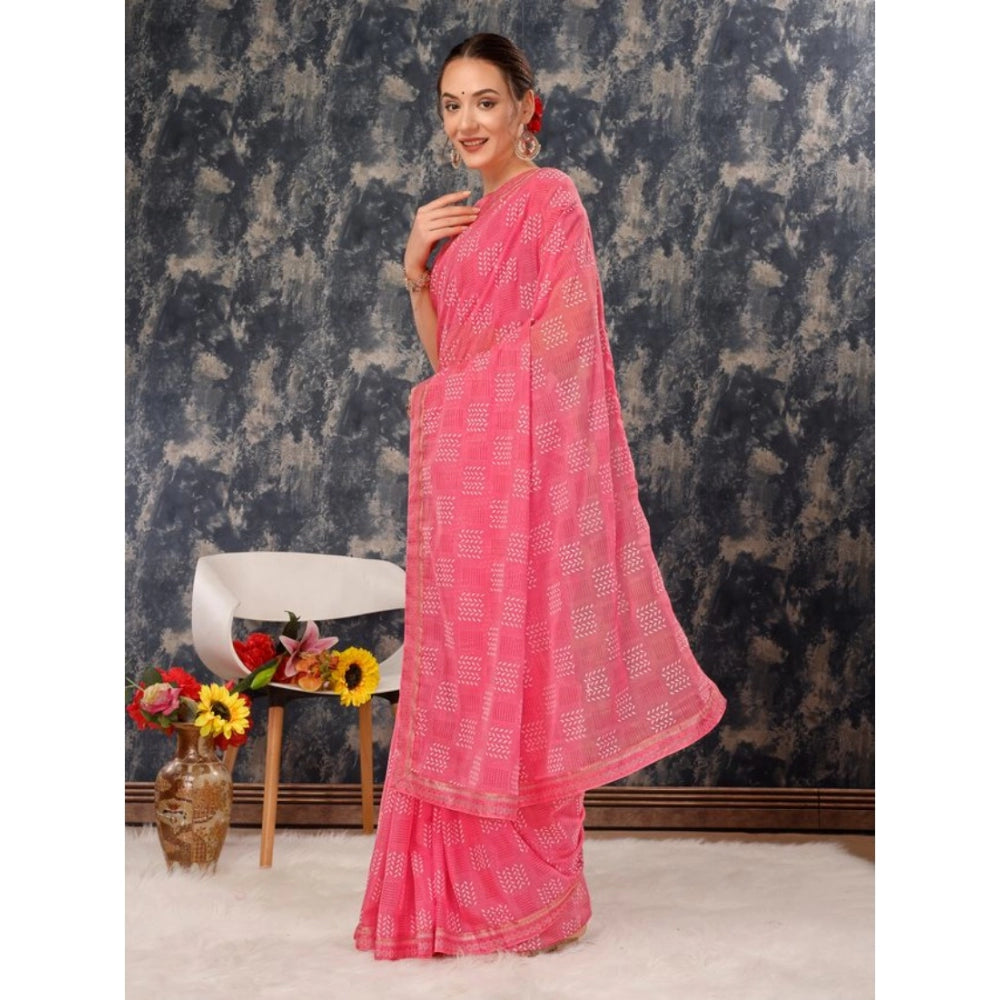 Shopper Beast Women's Zomto Cheked Saree With Unstitched Blouse (Pink, 5-6 Mtrs)