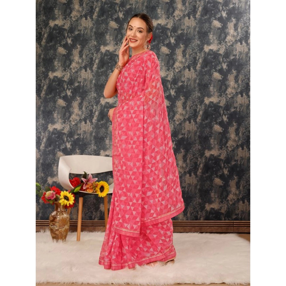 Shopper Beast Women's Zomto Printed Saree With Unstitched Blouse (Dark Pink, 5-6 Mtrs)