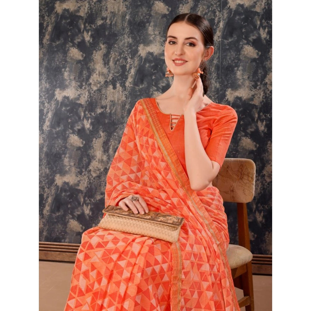 Shopper Beast Women's Zomto Printed Saree With Unstitched Blouse (Peach, 5-6 Mtrs)