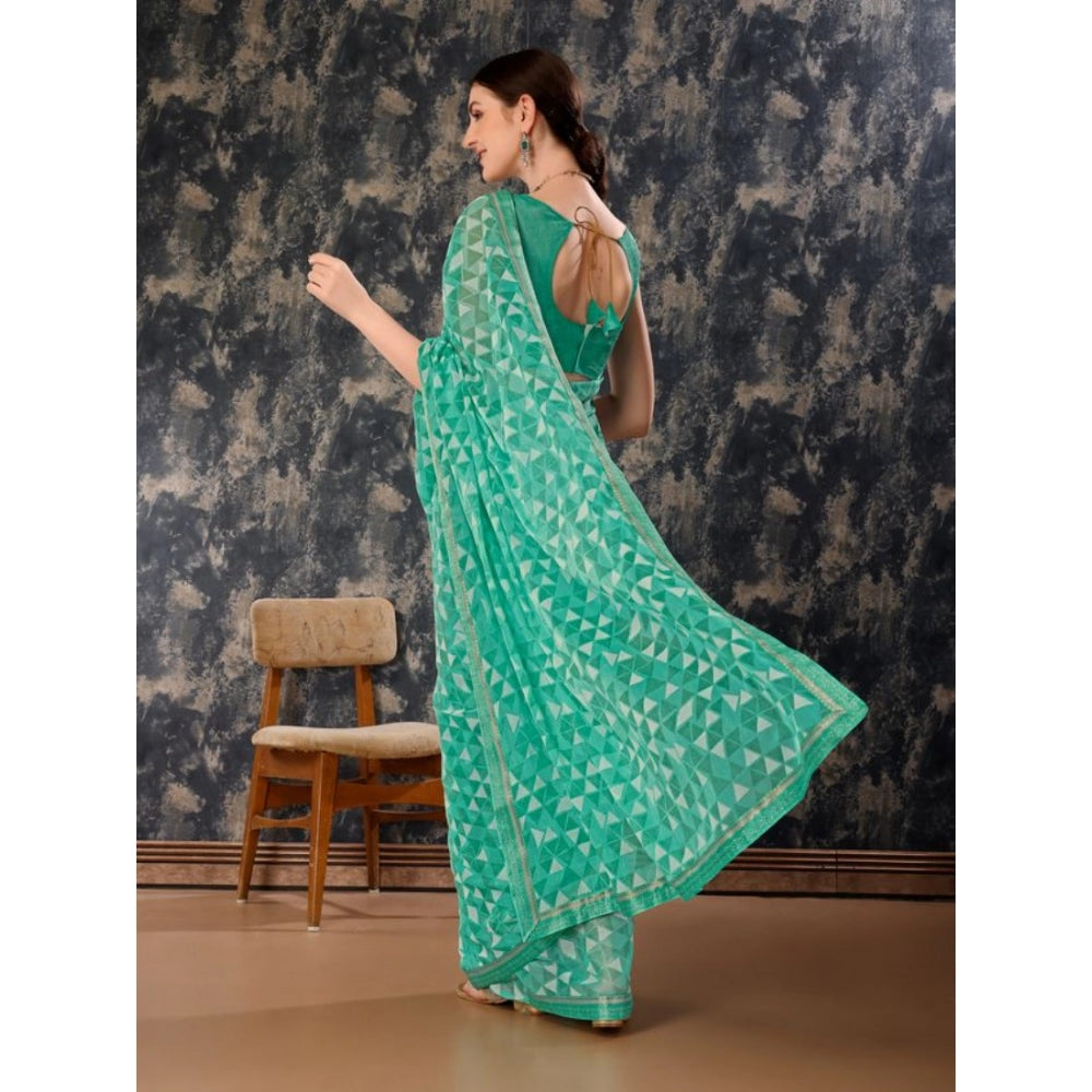 Shopper Beast Women's Zomto Printed Saree With Unstitched Blouse (Turquies Green, 5-6 Mtrs)