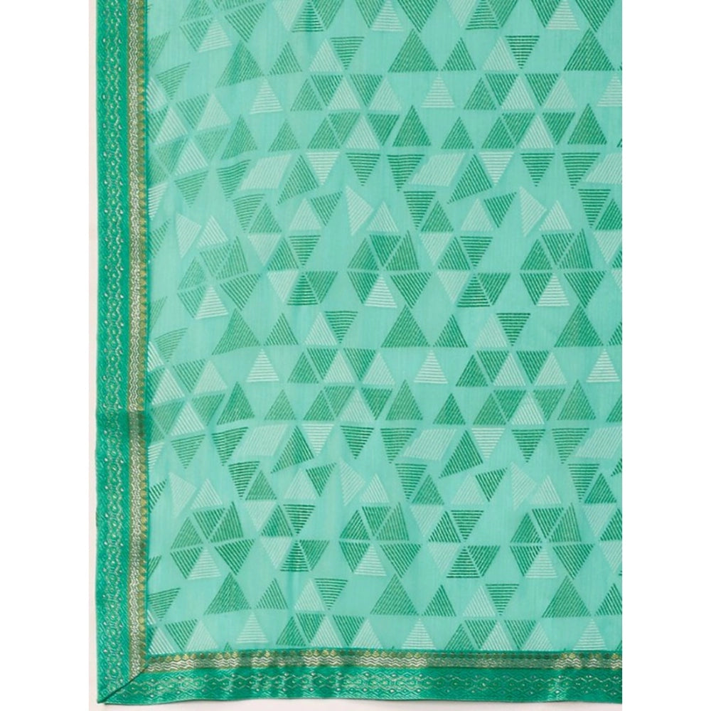 Shopper Beast Women's Zomto Printed Saree With Unstitched Blouse (Turquies Green, 5-6 Mtrs)