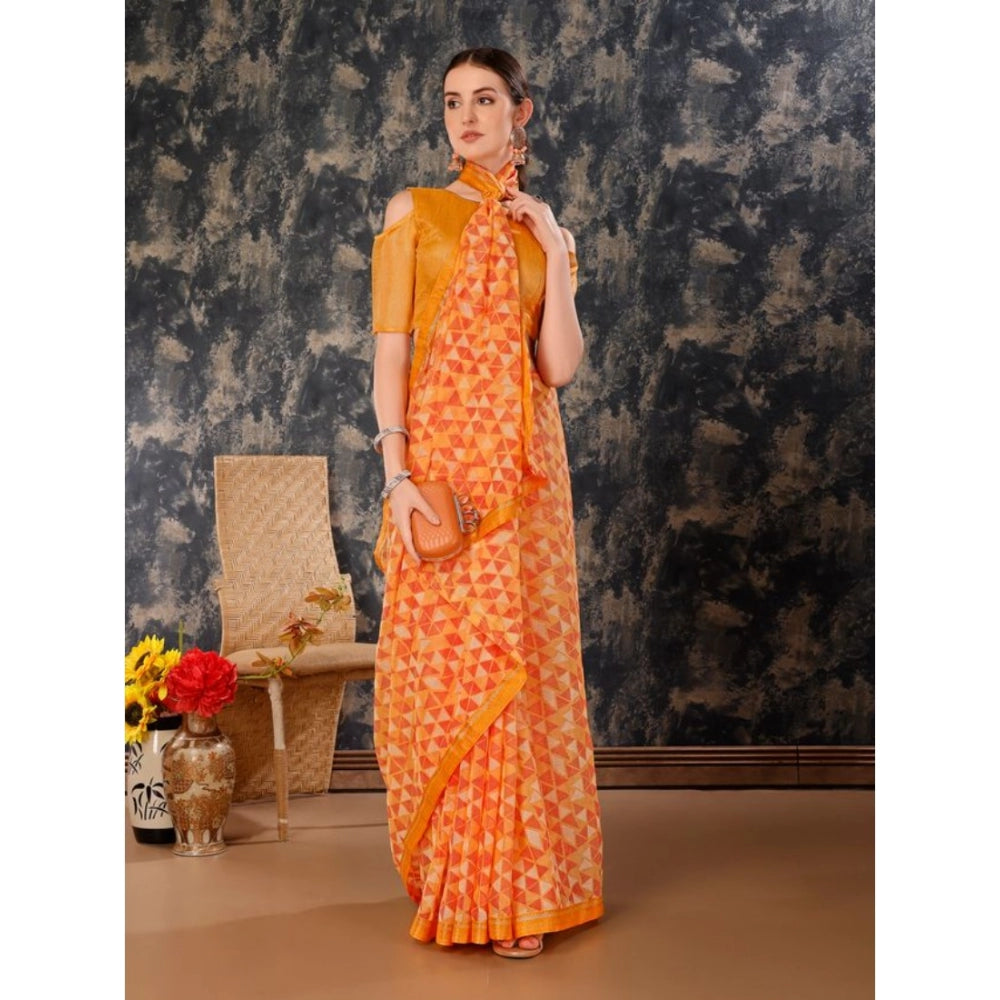 Shopper Beast Women's Zomto Printed Saree With Unstitched Blouse (Light Orange, 5-6 Mtrs)