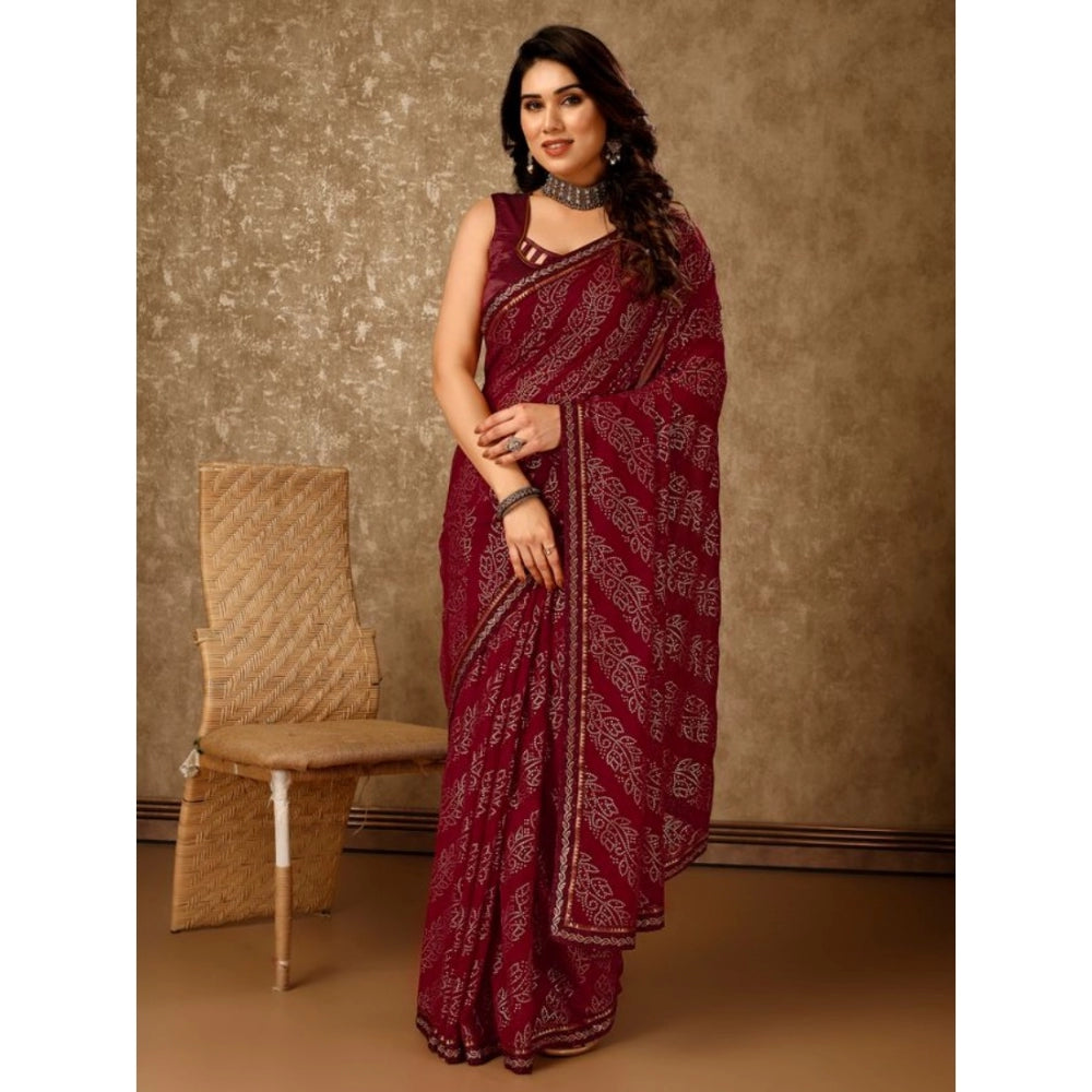 Shopper Beast Women's Zomto Bandhani Saree With Unstitched Blouse (Maroon, 5-6 Mtrs)