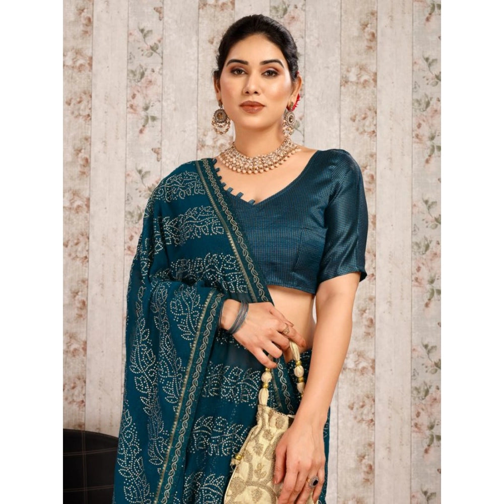 Shopper Beast Women's Zomto Bandhani Saree With Unstitched Blouse (Blue, 5-6 Mtrs)