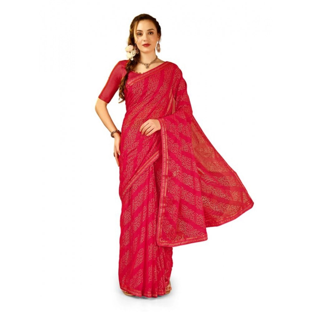 Shopper Beast Women's Zomto Bandhani Saree With Unstitched Blouse (Pink, 5-6 Mtrs)