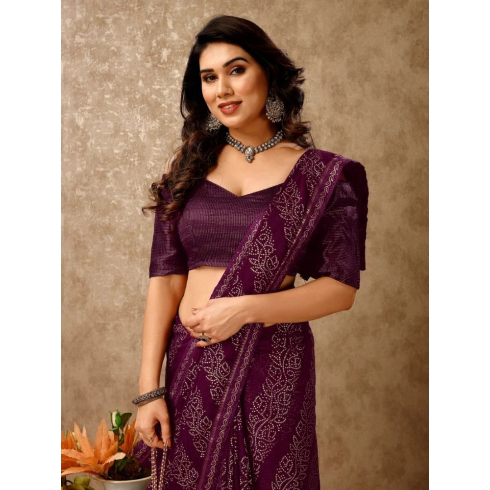 Shopper Beast Women's Zomto Bandhani Saree With Unstitched Blouse (Wine, 5-6 Mtrs)