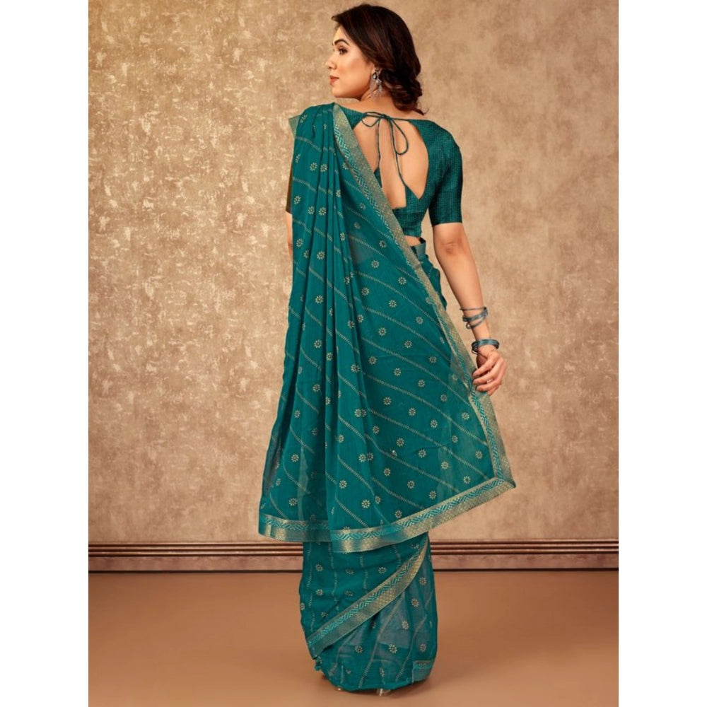 Shopper Beast Women's Zomto Bandhani Saree With Unstitched Blouse (Teal Blue, 5-6 Mtrs)