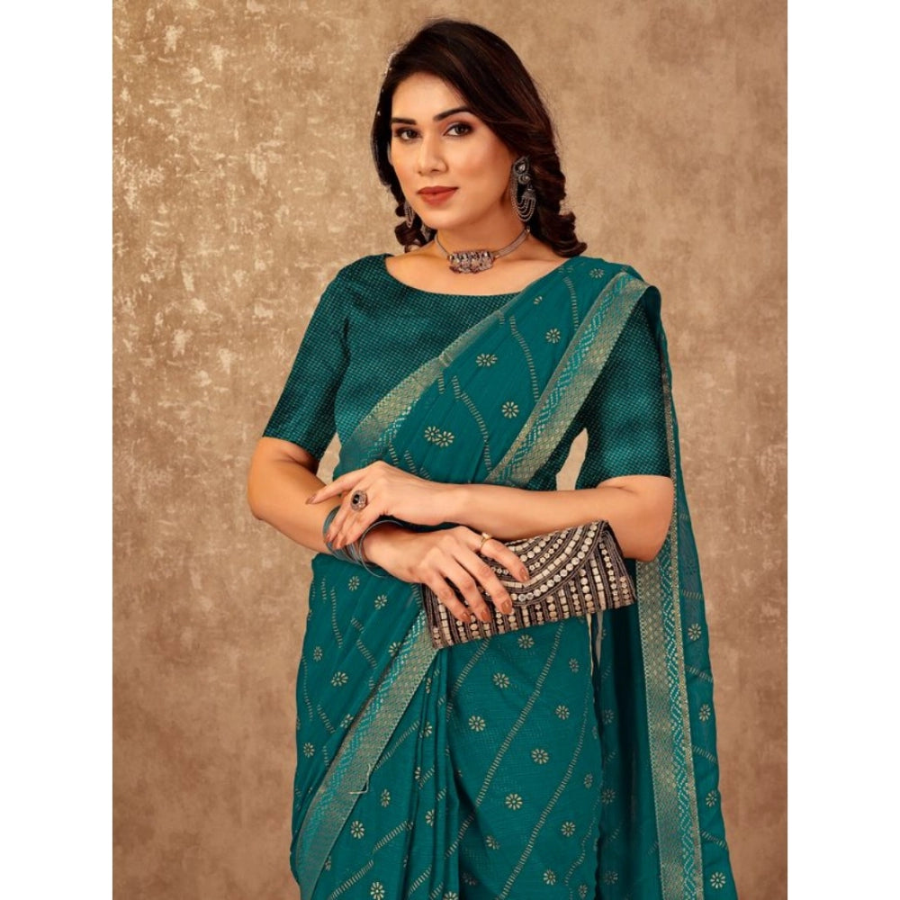 Shopper Beast Women's Zomto Bandhani Saree With Unstitched Blouse (Teal Blue, 5-6 Mtrs)