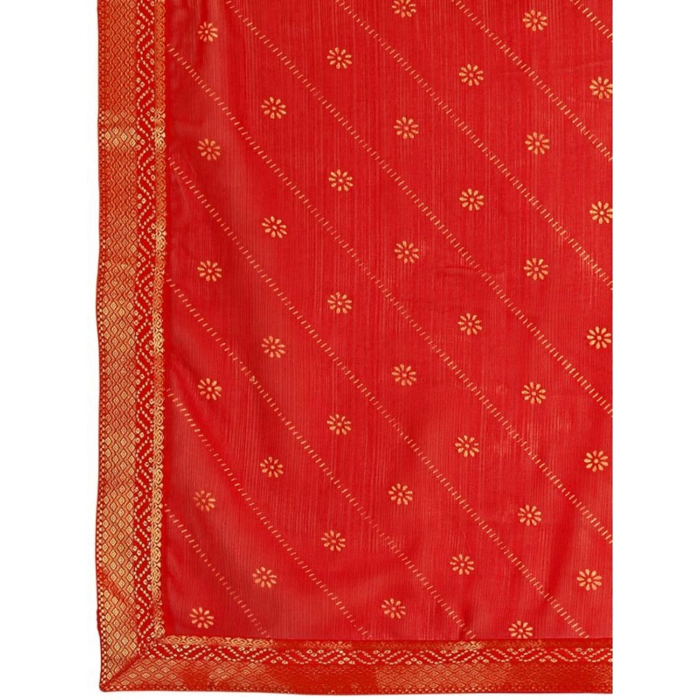 Shopper Beast Women's Zomto Bandhani Saree With Unstitched Blouse (Red, 5-6 Mtrs)