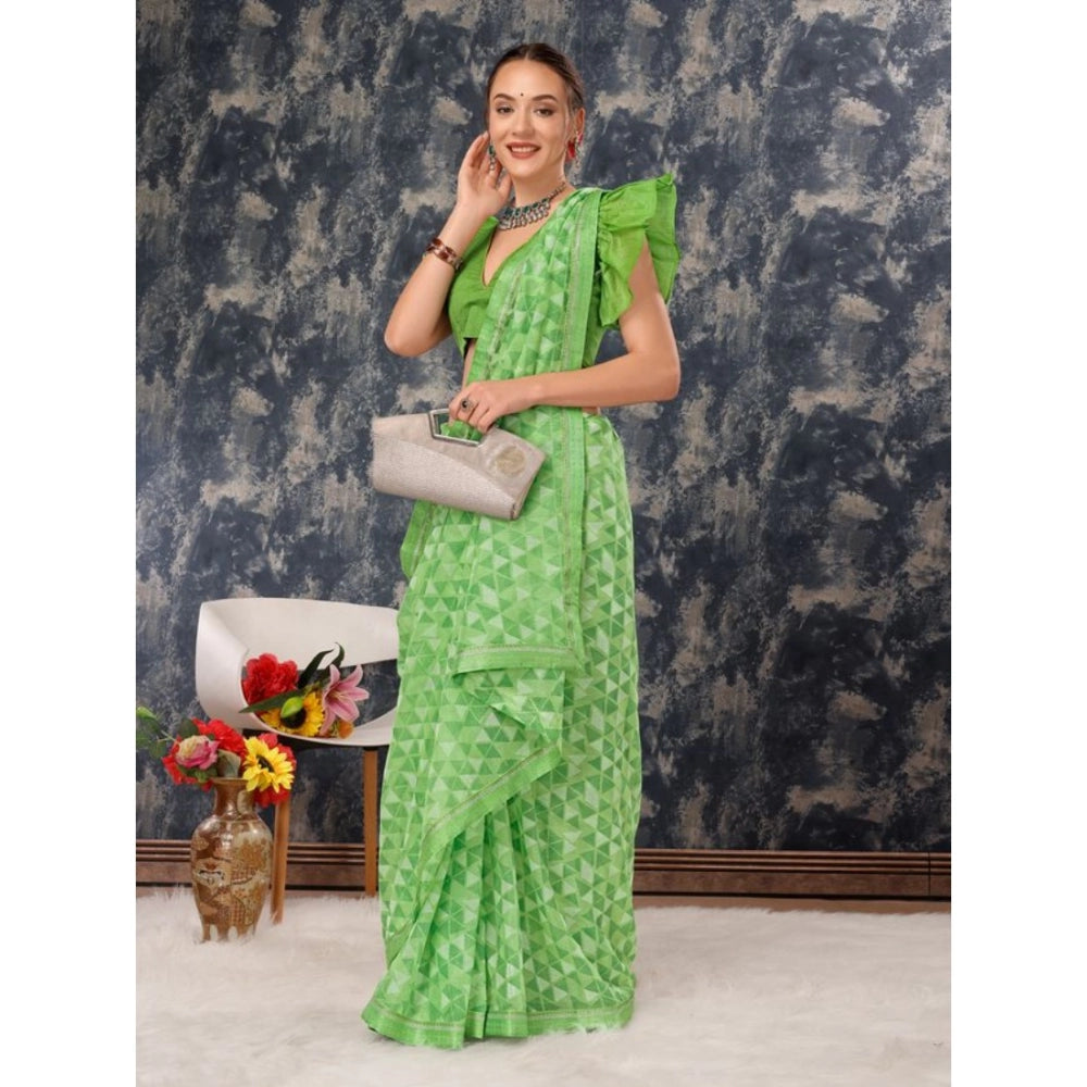 Shopper Beast Women's Zomto Printed Saree With Unstitched Blouse (Green, 5-6 Mtrs)