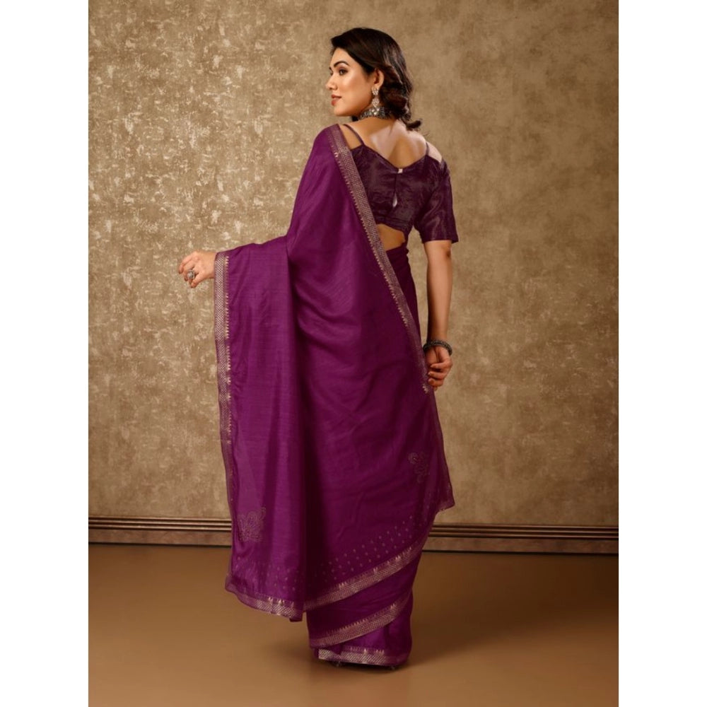 Shopper Beast Women's Vichitra Swiroshki Butta Saree With Unstitched Blouse (Wine, 5-6 Mtrs)