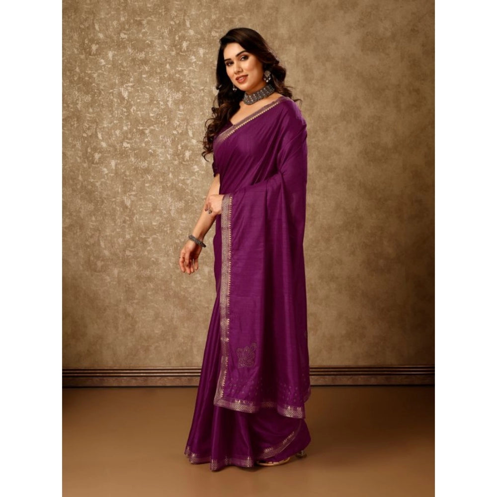 Shopper Beast Women's Vichitra Swiroshki Butta Saree With Unstitched Blouse (Wine, 5-6 Mtrs)