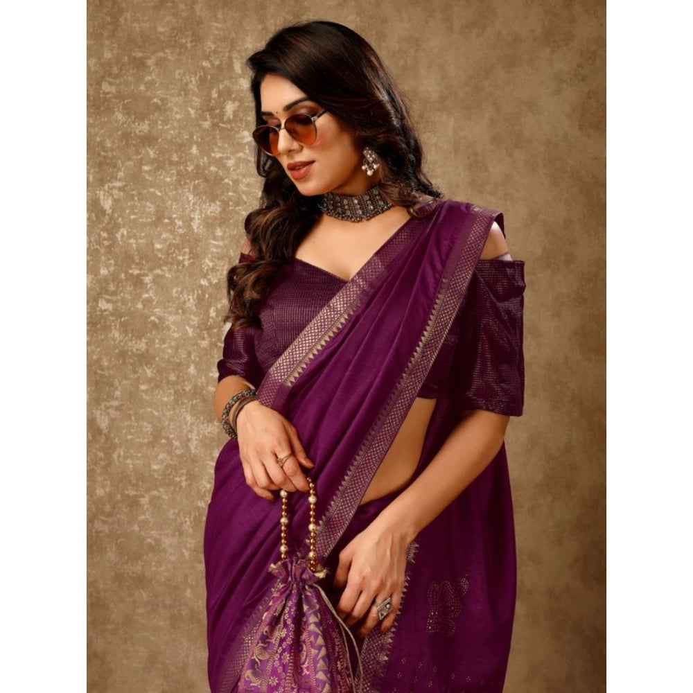 Shopper Beast Women's Vichitra Swiroshki Butta Saree With Unstitched Blouse (Wine, 5-6 Mtrs)