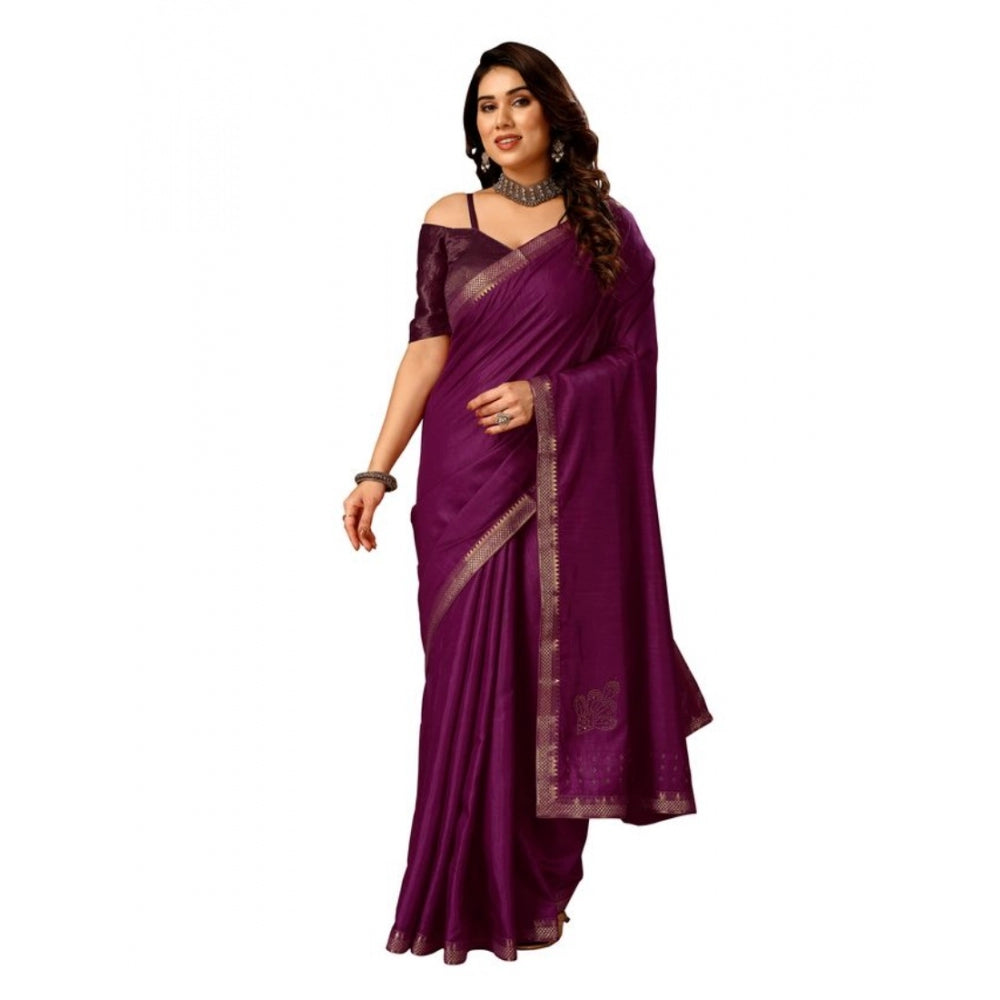 Shopper Beast Women's Vichitra Swiroshki Butta Saree With Unstitched Blouse (Wine, 5-6 Mtrs)