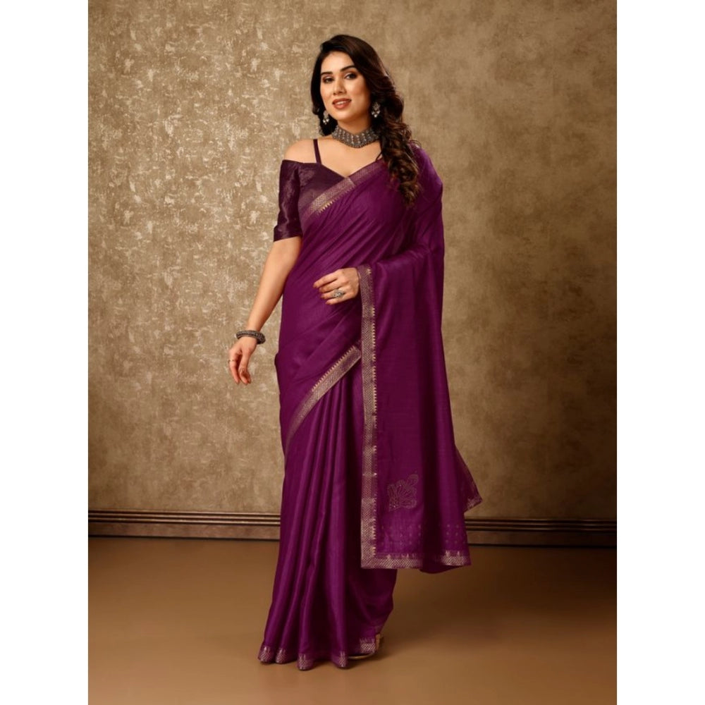 Shopper Beast Women's Vichitra Swiroshki Butta Saree With Unstitched Blouse (Wine, 5-6 Mtrs)