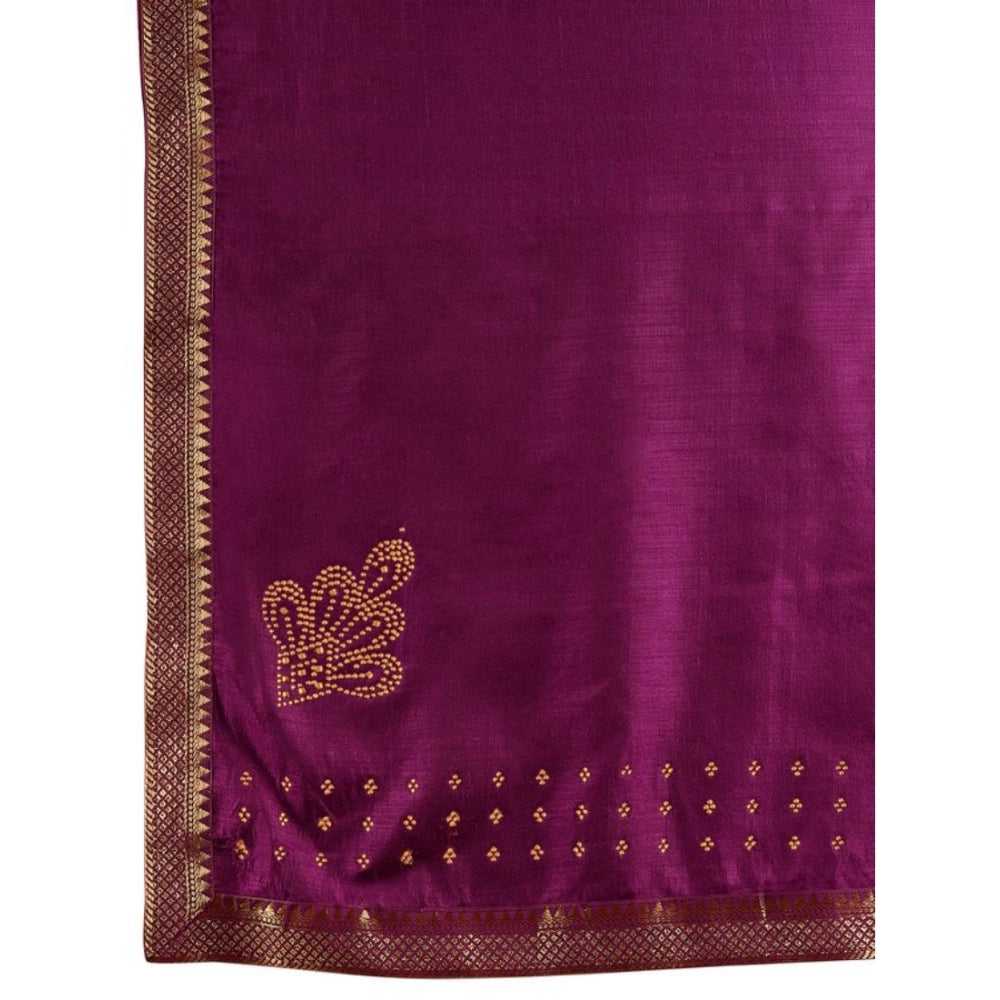 Shopper Beast Women's Vichitra Swiroshki Butta Saree With Unstitched Blouse (Wine, 5-6 Mtrs)