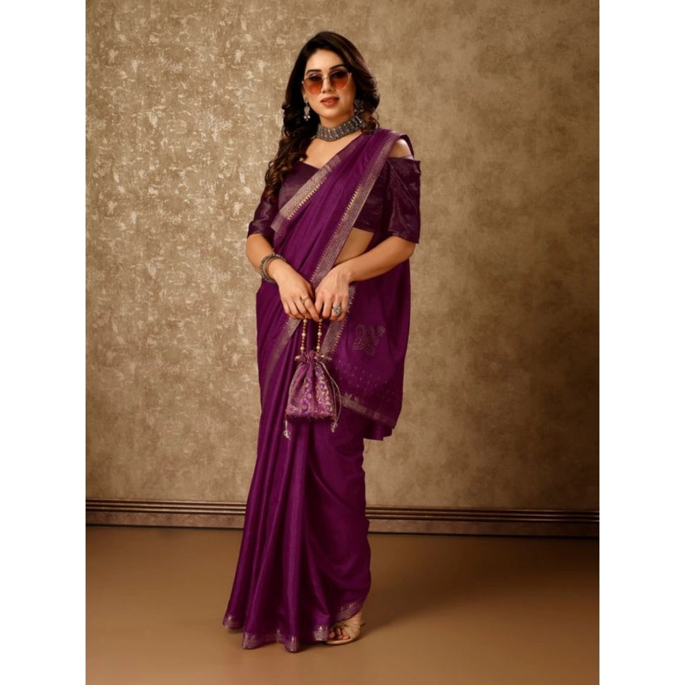 Shopper Beast Women's Vichitra Swiroshki Butta Saree With Unstitched Blouse (Wine, 5-6 Mtrs)