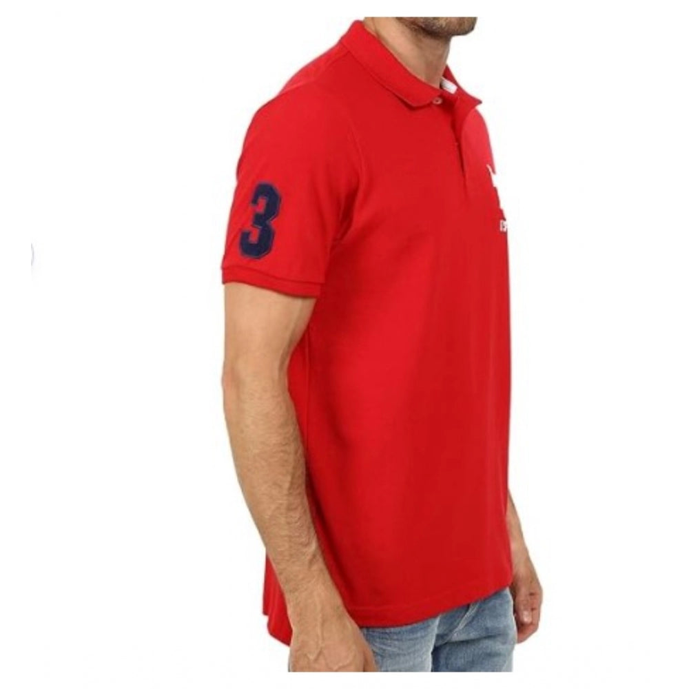 Shopper Beast Men's Casual Half sleeve Solid Cotton Polo Neck T-shirt (Red)