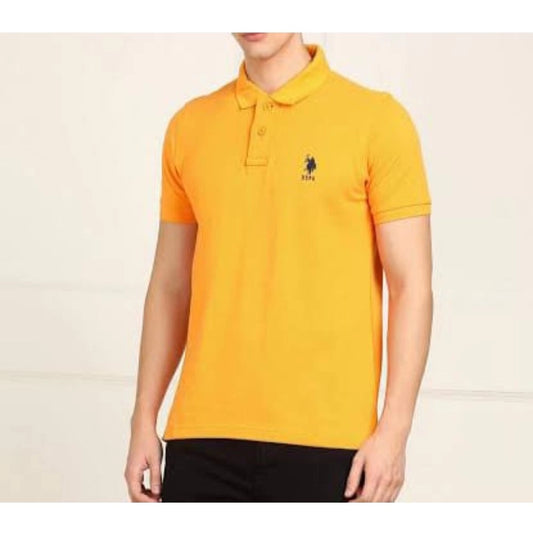 Shopper Beast Men's Casual Half sleeve Solid Cotton Polo Neck T-shirt (Yellow)