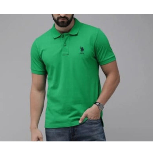 Shopper Beast Men's Casual Half sleeve Solid Cotton Polo Neck T-shirt (Green)