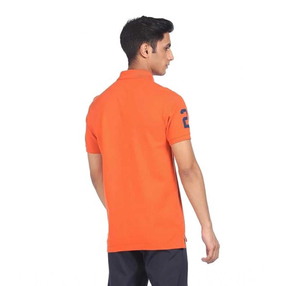 Shopper Beast Men's Casual Half sleeve Solid Cotton Polo Neck T-shirt (Orange)