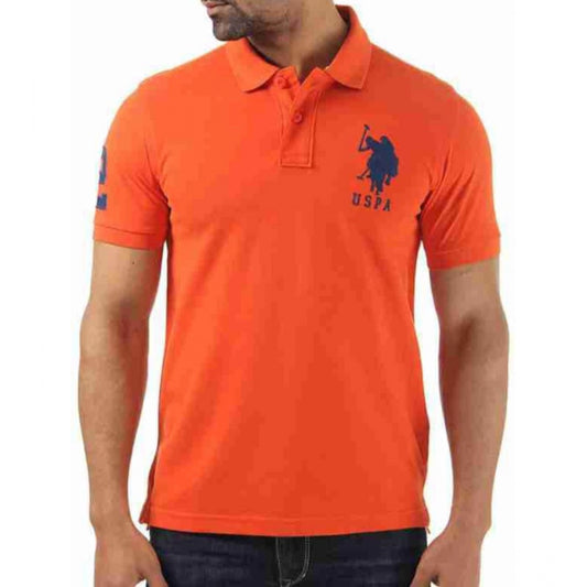 Shopper Beast Men's Casual Half sleeve Solid Cotton Polo Neck T-shirt (Orange)