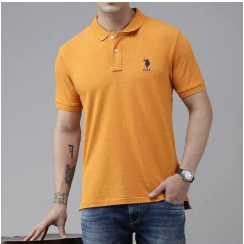 Shopper Beast Men's Casual Half sleeve Solid Cotton Polo Neck T-shirt (Mustard)