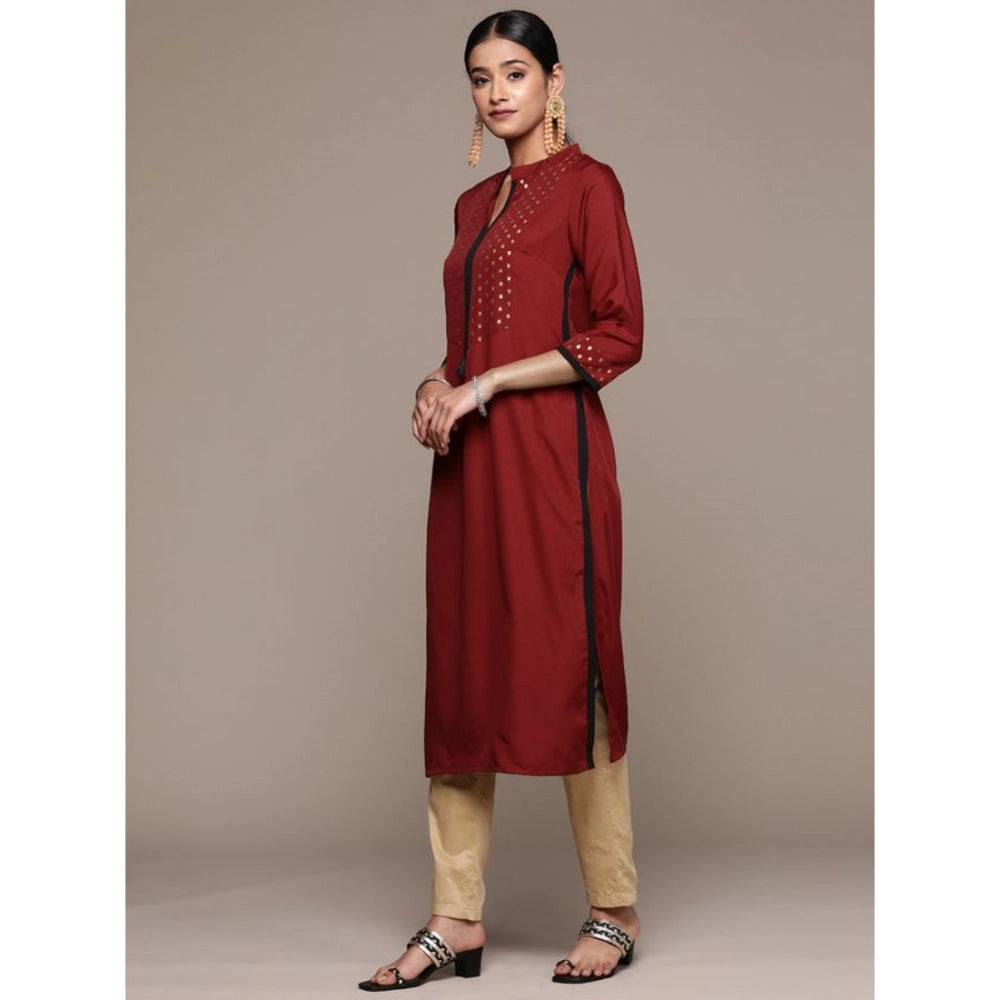 Shopper Beast Women's Casual 3-4Th Sleeve Ethnic Motifs Crepe Kurti (Maroon)