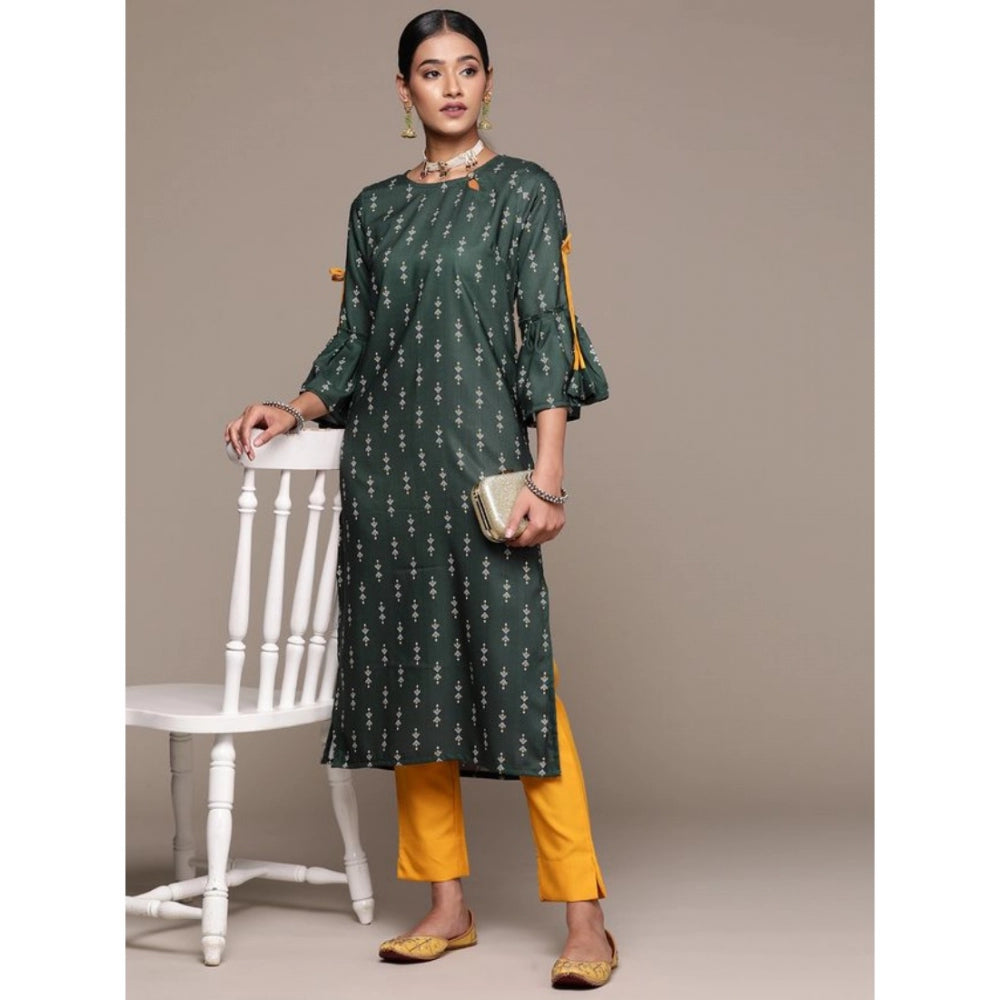 Shopper Beast Women's Casual 3-4Th Sleeve Ethnic Motifs Rayon Kurti And Pant Set (Bottle Green)